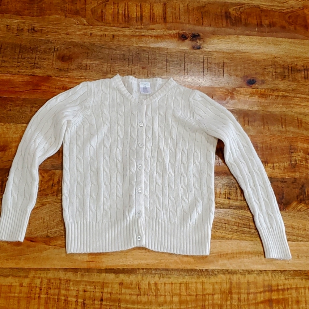 Crew Cuts, girls ivory cable knit cardigan. Size, L, 6-7